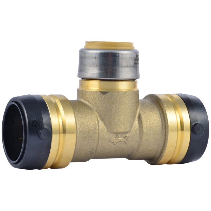 SharkBite 1-1/4 Inch x 1-1/4 Inch x 1 Inch Reducing Tee, Push to Connect Brass Plumbing Fitting, PEX Pipe, Copper, CPVC, PE-RT, HDPE, UXL08353528 - Image 1